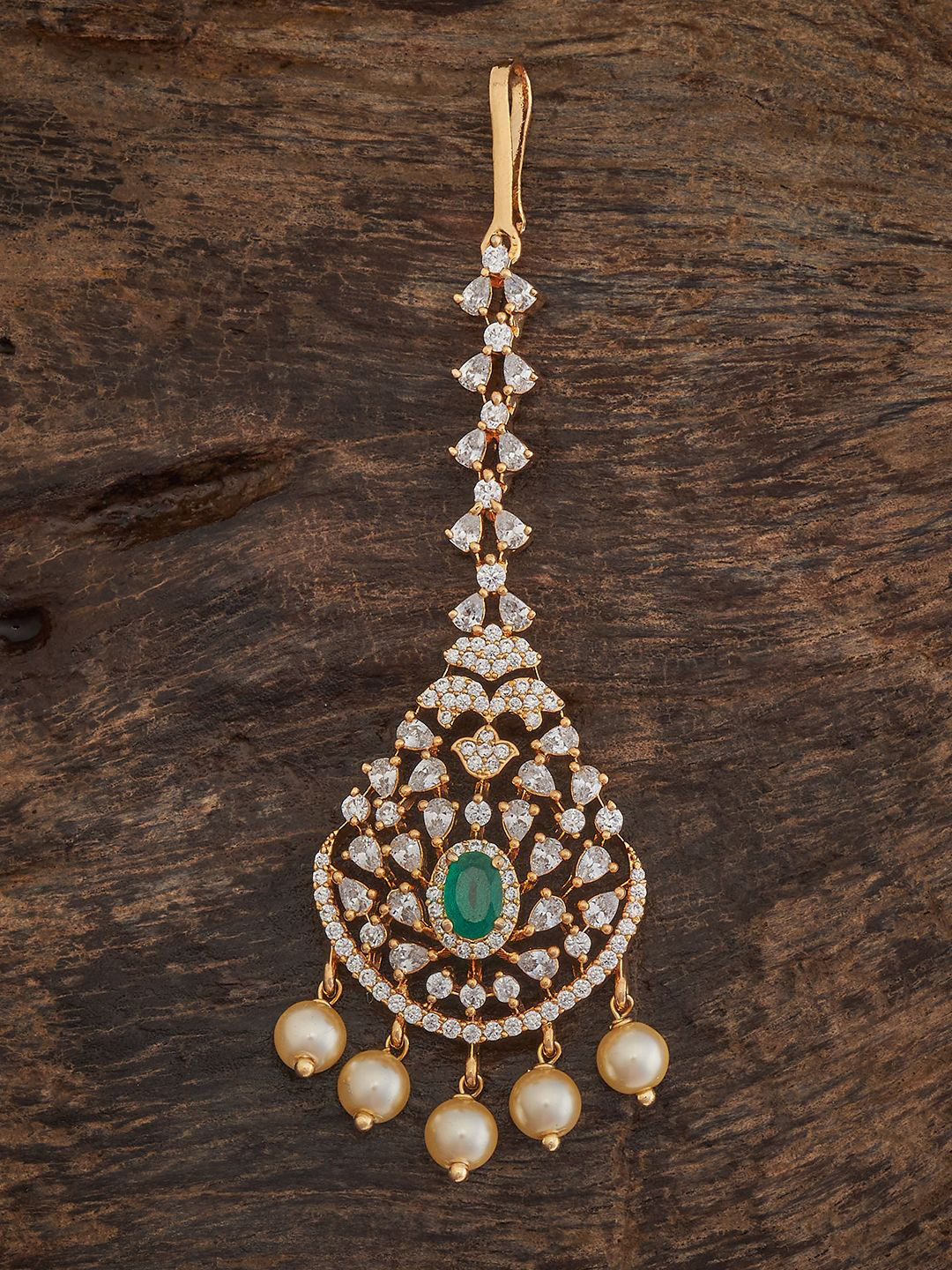 

Kushal's Fashion Jewellery Gold-Plated Stones Studded Maang Tikka