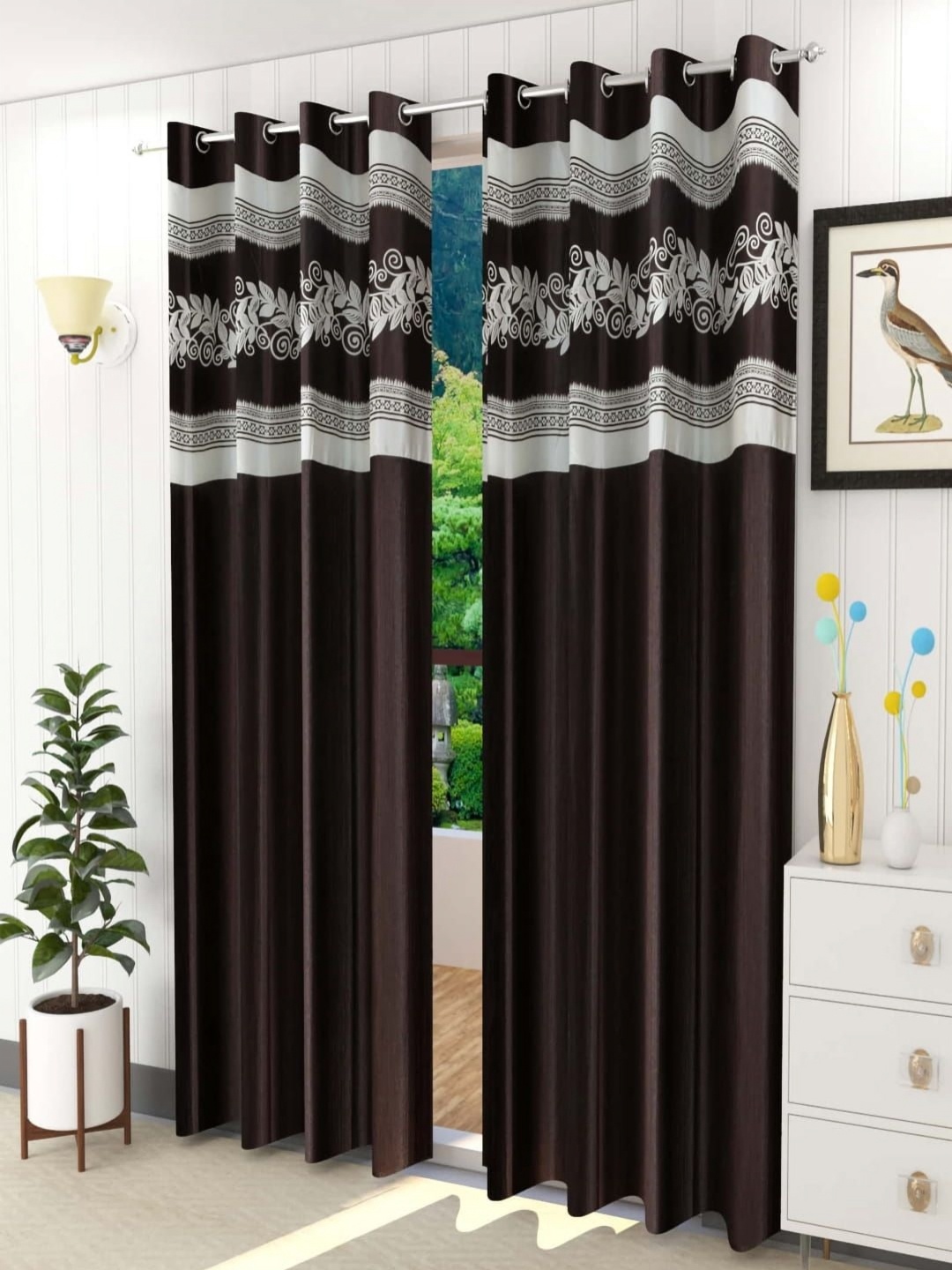 

AADI TRADERS Brown & White 2 Pieces Ethnic Motifs Printed Window Curtain
