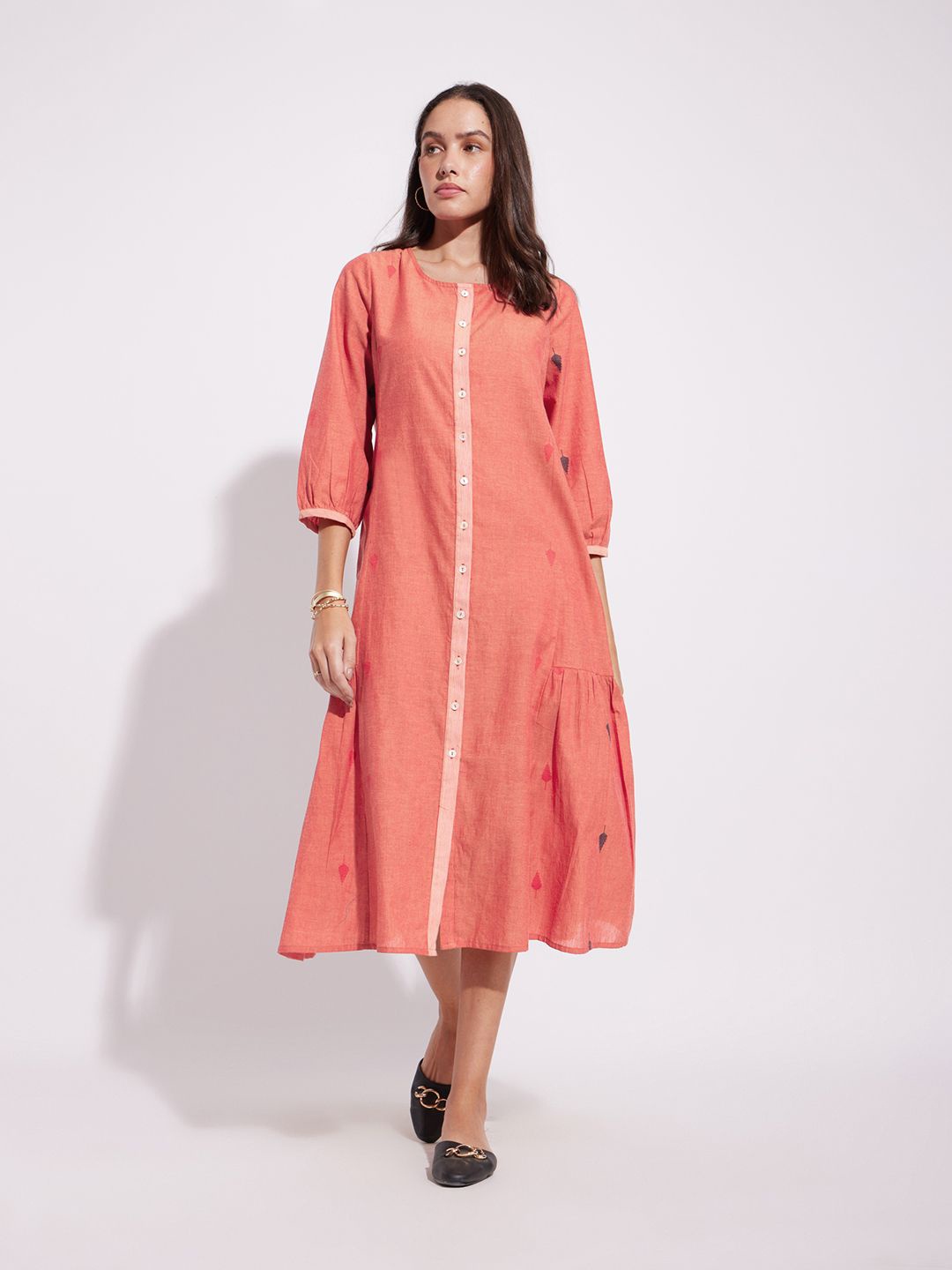 

Pink Fort Women Printed Fit & Flare Midi Dress, Rust