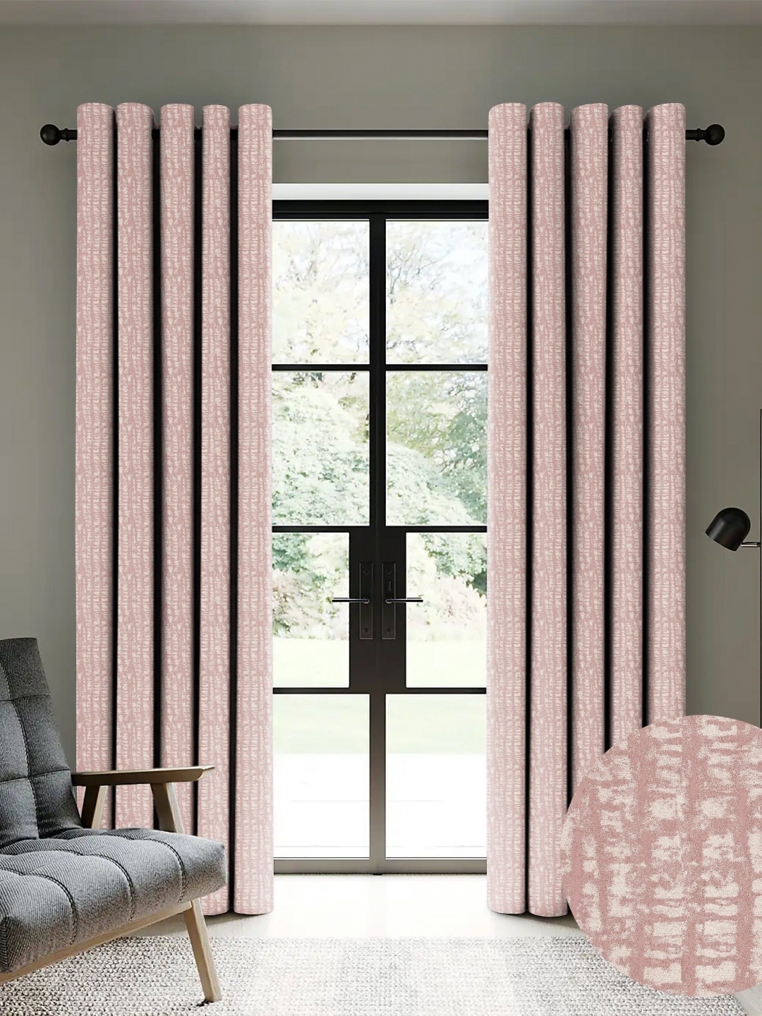 

Nefertiti Home Pink 2 Pieces Printed Black Out Door Curtain