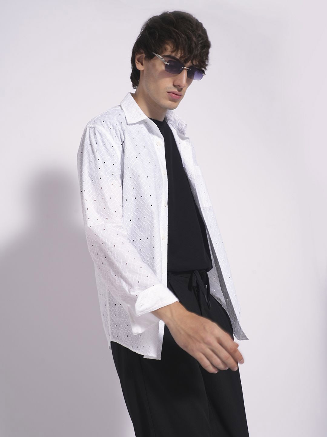 

SELECTED Men Spread Collar Solid Cotton Casual Shirt, White
