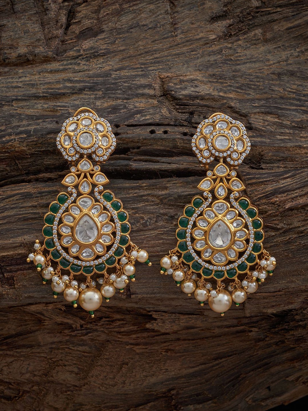 

Kushal's Fashion Jewellery Teardrop Shaped Kundan Drop Earrings, Green