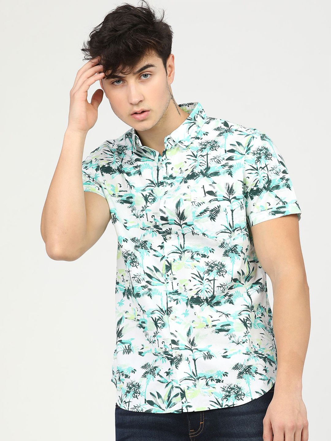 

Highlander Mens Mint Printed Slim Fit Shirt, White