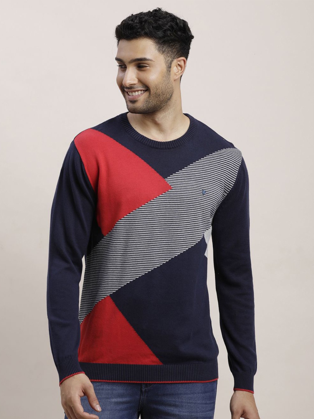 

Turtle Men Geometric Printed Cotton Pullover Sweaters, Navy blue