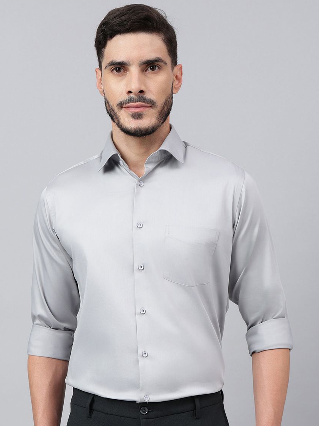 

Richlook Men Comfort Textured Solid Cotton Party Shirt, Grey