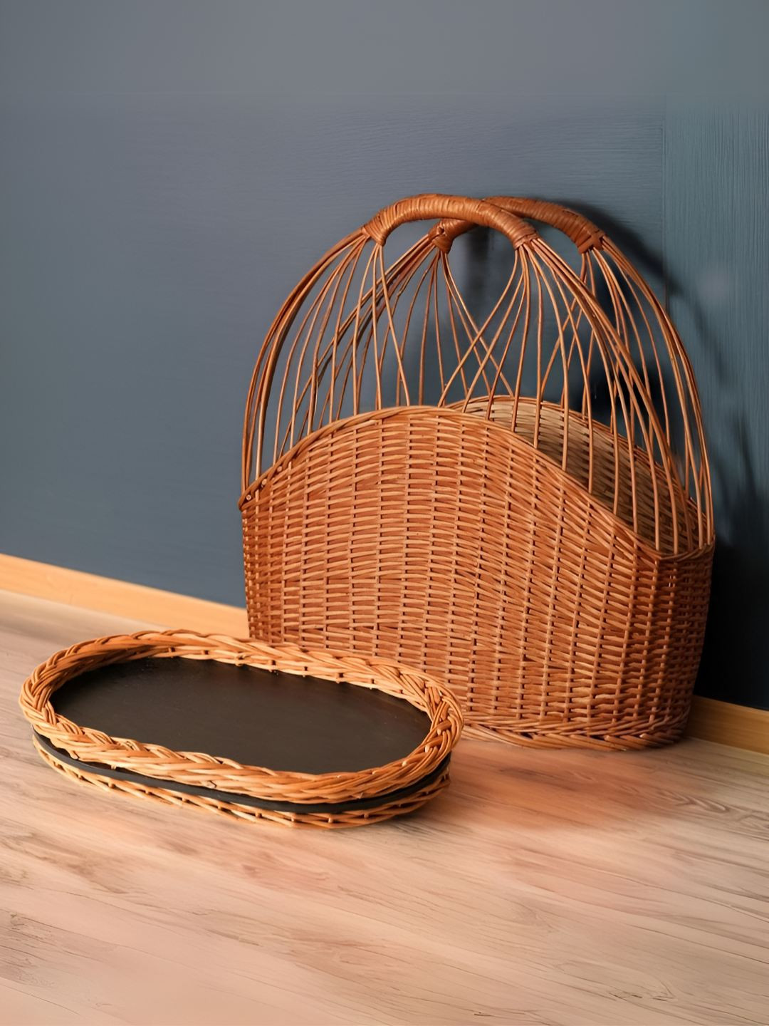 

Peepul Tree 2Pcs Wicker Serving Tray & Fruit Basket Combo, Brown