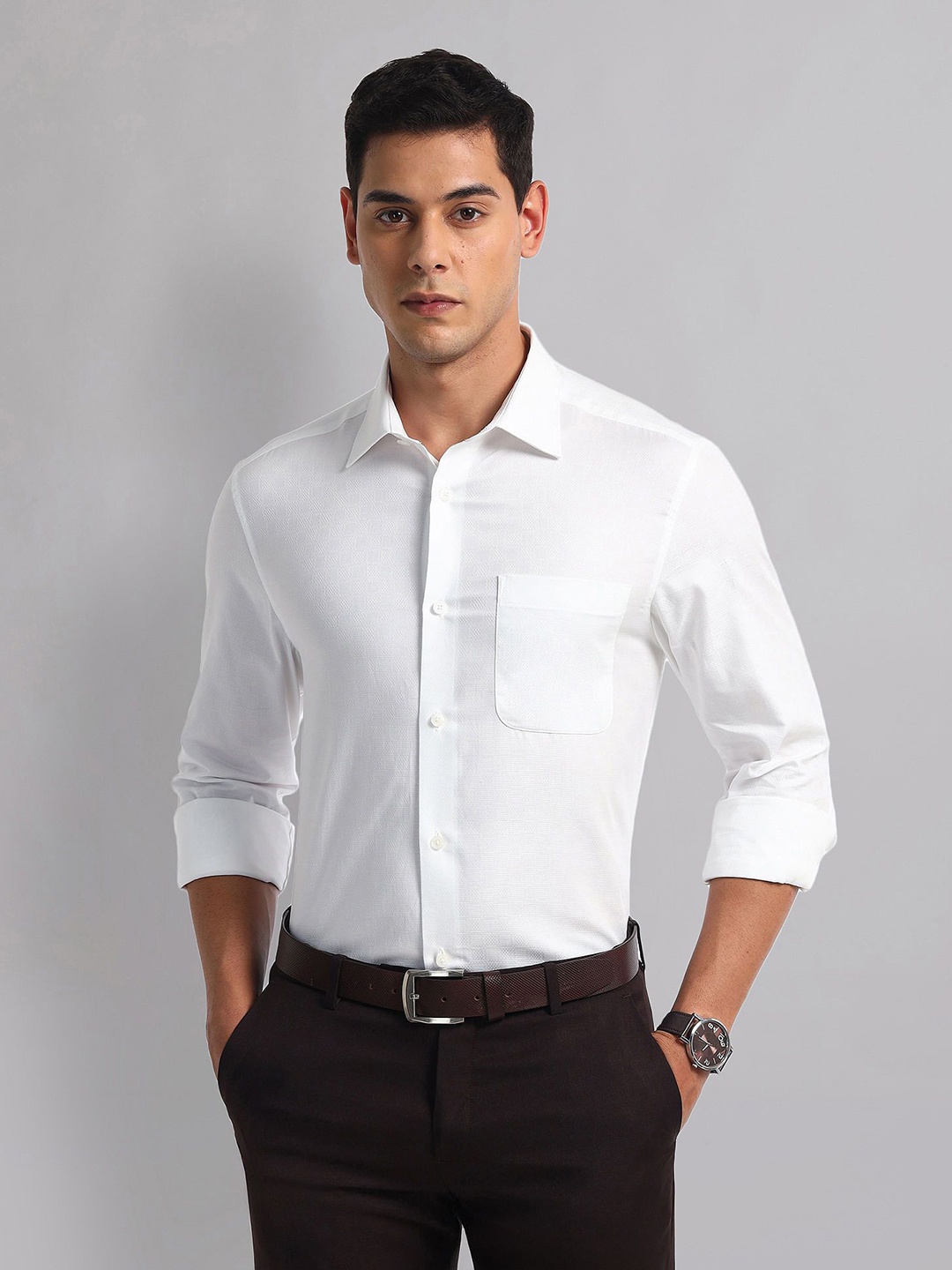 

AD By Arvind Men Spread Collar Solid Cotton Casual Shirt, White