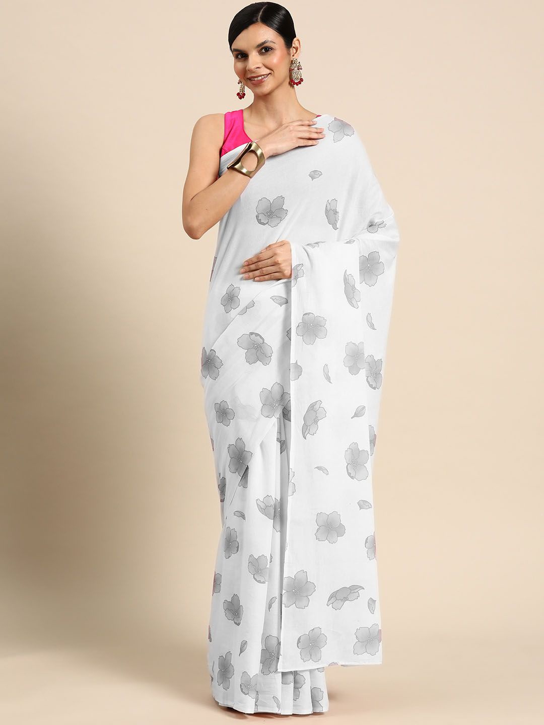 

BUTA BUTI Floral Pure Cotton Saree, Grey