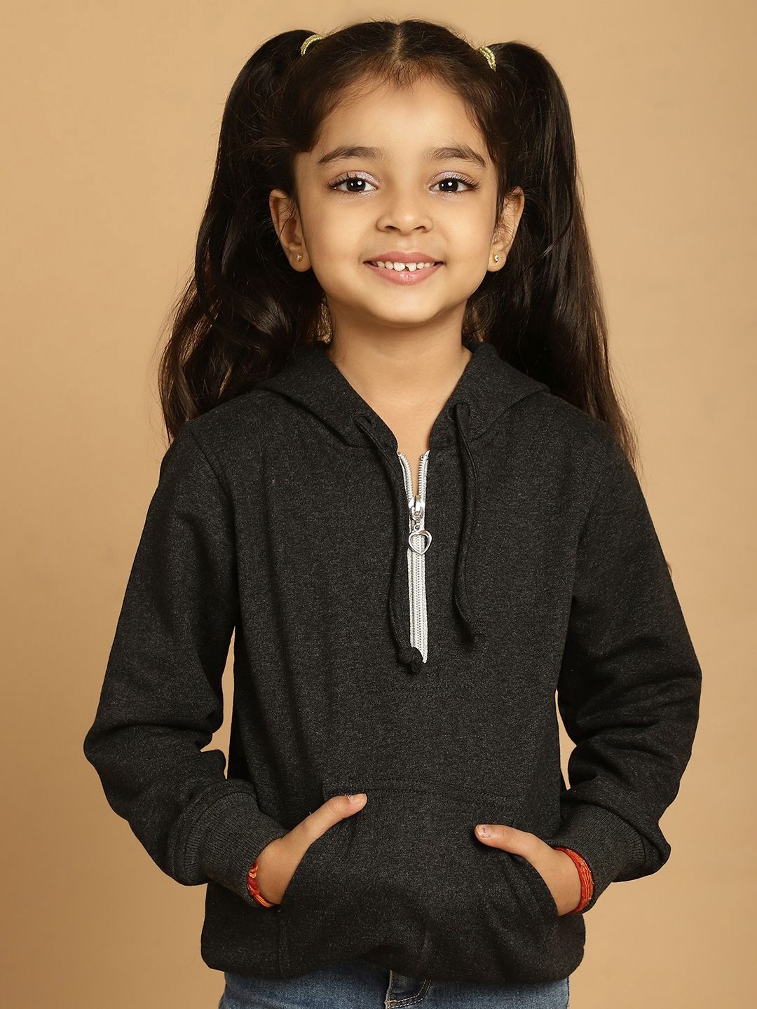 

MINI & MING the winter wardrobe Girls Solid Hooded Sweatshirt, Charcoal