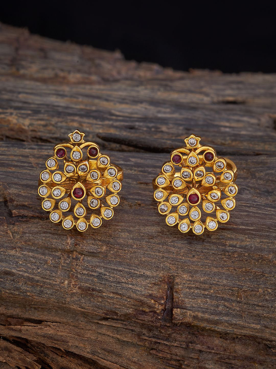 

Kushal's Fashion Jewellery Set Of 2 Gold-Plated Cubic Zirconia Ethnic Antique Toe Rings