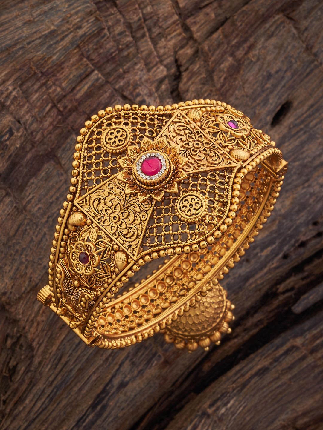 

Kushal's Fashion Jewellery Gold-Plated Cubic Zirconia Antique Kada Bracelet