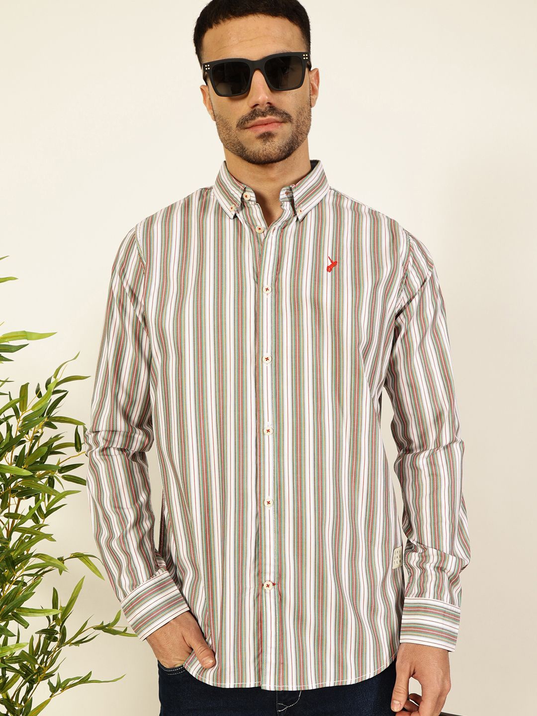 

Thomas Scott Men Premium Spread Collar Multi Striped Cotton Slim Fit Casual Shirt