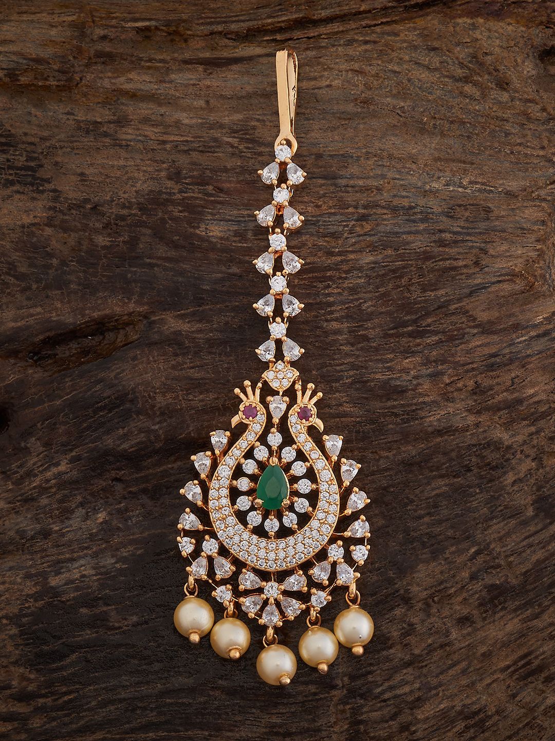 

Kushal's Fashion Jewellery Gold-Plated Zircon Stones Studded Maang Tikka