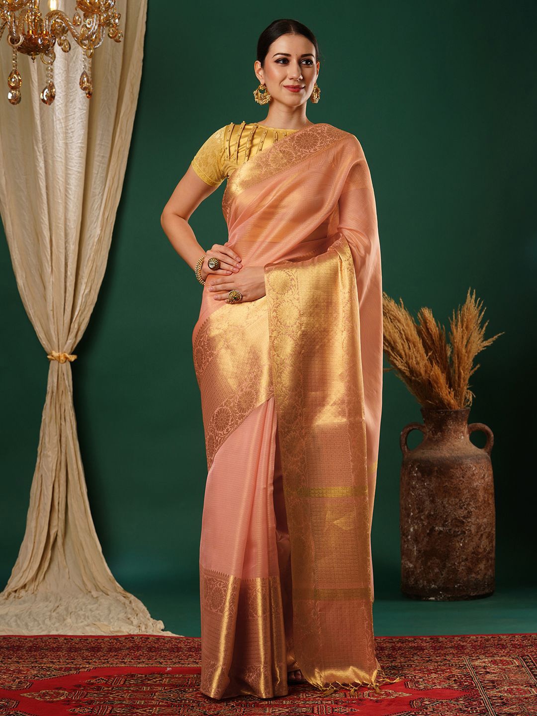 

PAROKSH Woven Design Zari Tissue Banarasi Saree, Pink