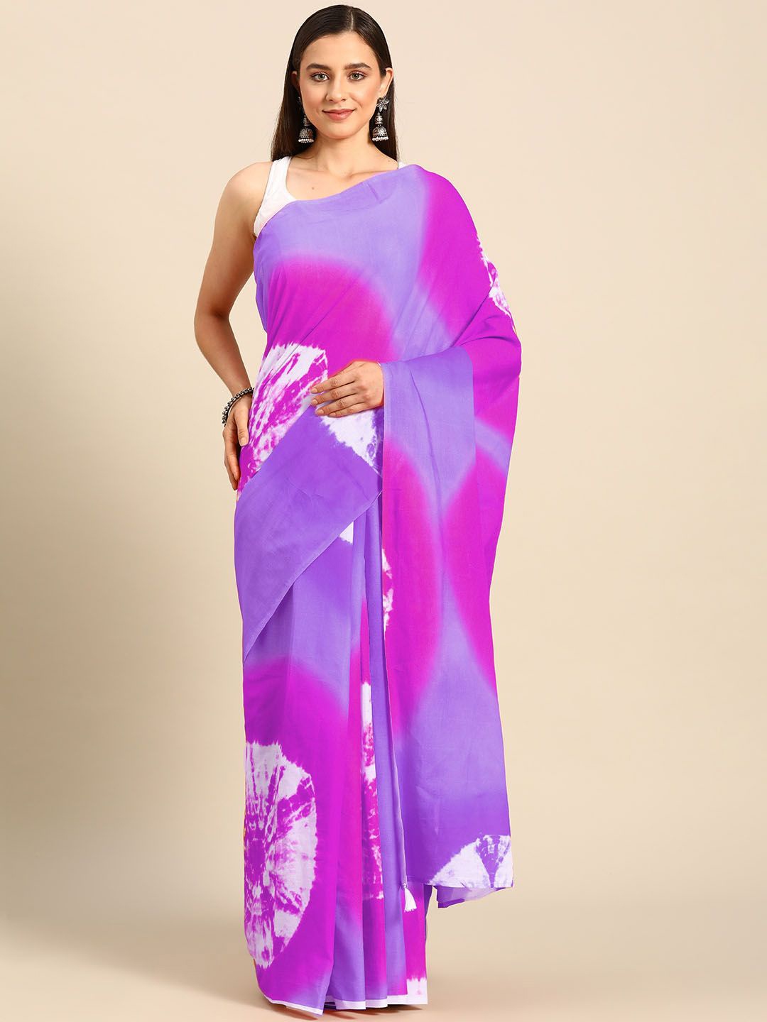 

BUTA BUTI Tie and Dye Pure Cotton Saree, Purple