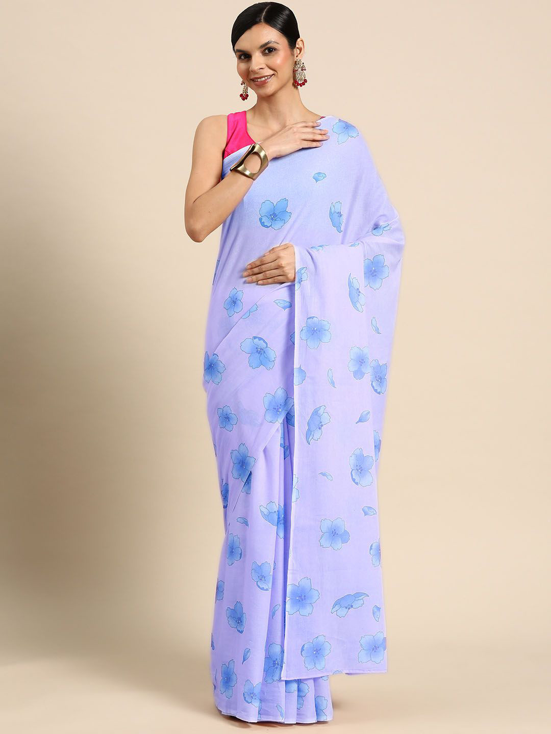 

BUTA BUTI Floral Pure Cotton Saree, Blue