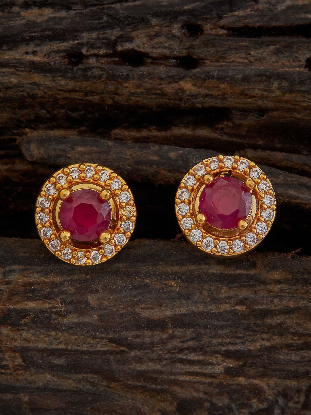 

Kushal's Fashion Jewellery 92.5 Pure Silver CZ Studded Gold-Plated Circular Studs, Red