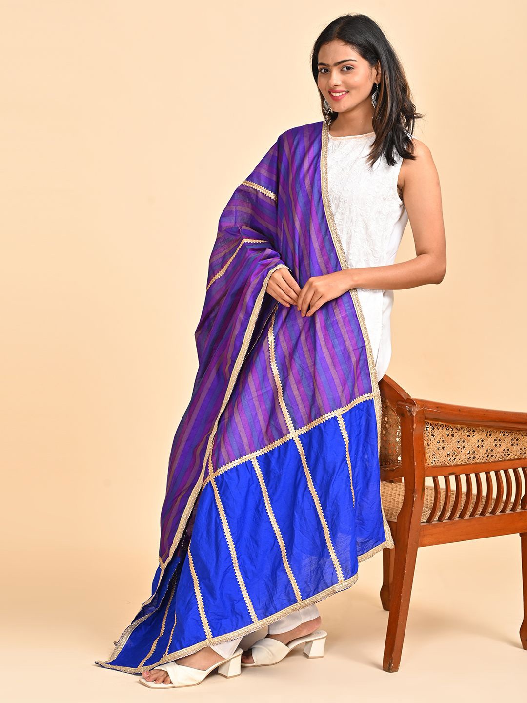 

HELLA FASHIONS Striped Gotta Patti Dupatta, Purple