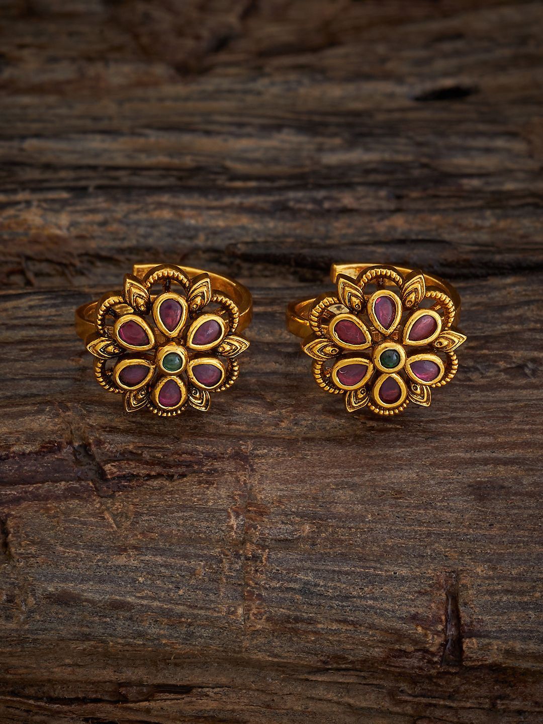

Kushal's Fashion Jewellery Gold-Plated Ruby Studded Antique Adjustable Toe Rings