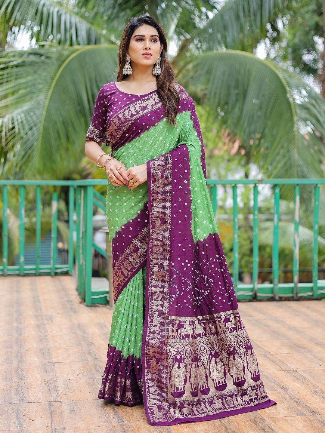 

Anaita Bandhani Zari Pure Silk Bandhani Saree, Purple