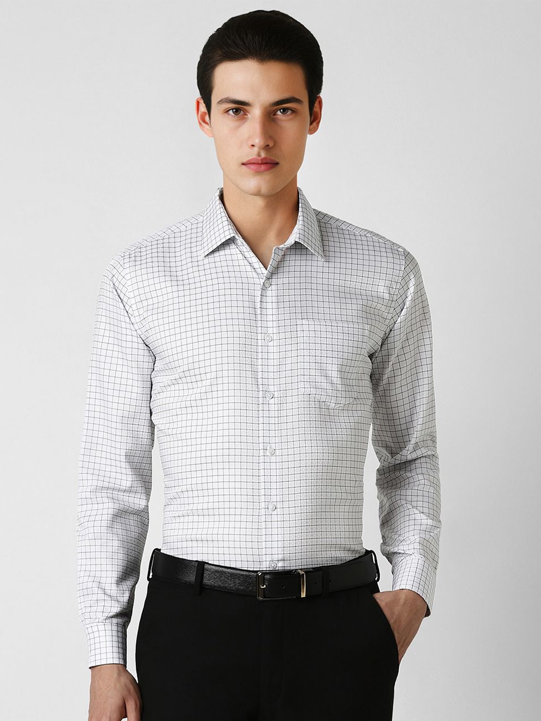 

Van Heusen Men Spread Collar Micro Checked Cotton Slim Fit Formal Shirt, White