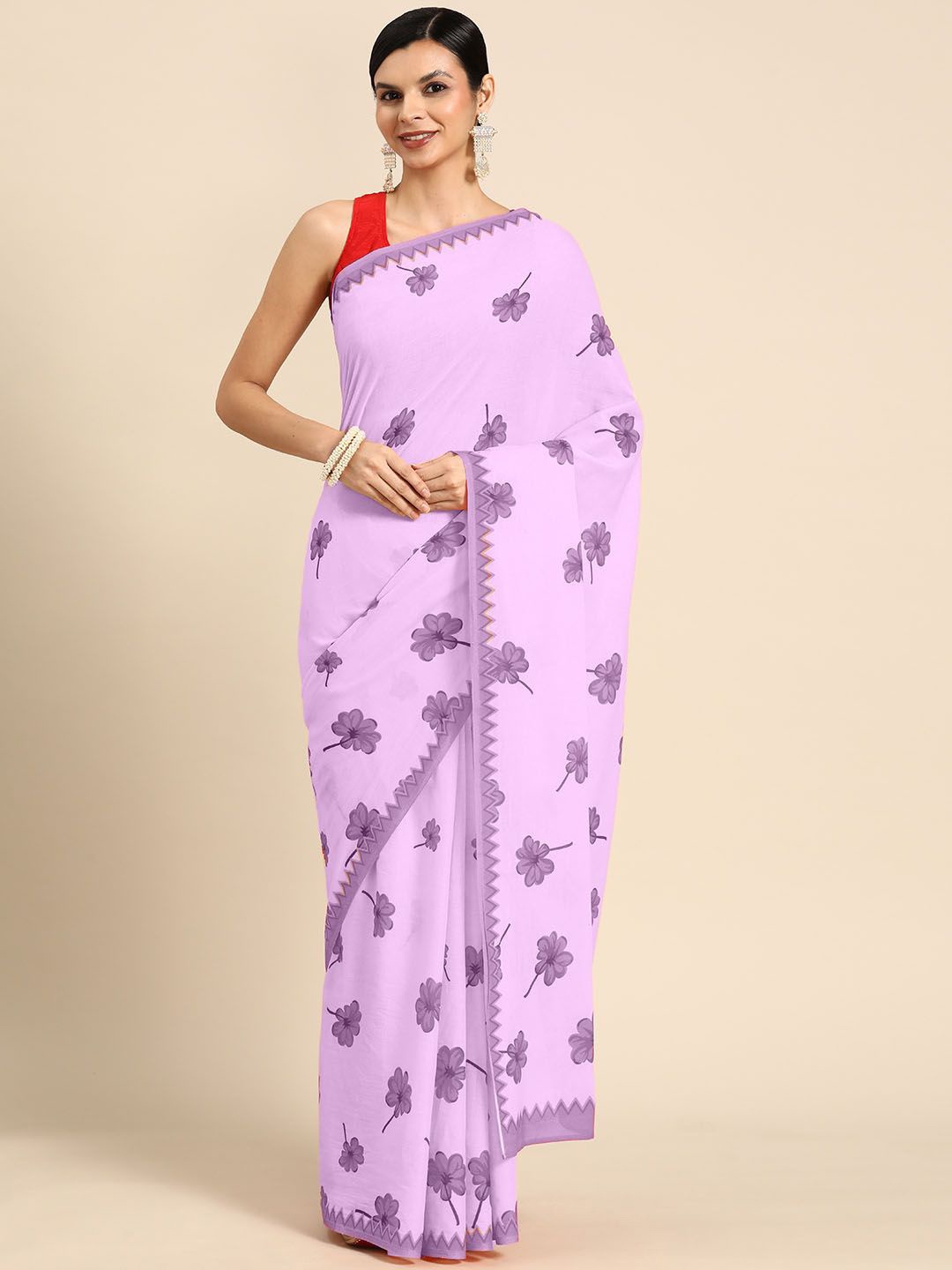 

BUTA BUTI Floral Pure Cotton Saree, Pink
