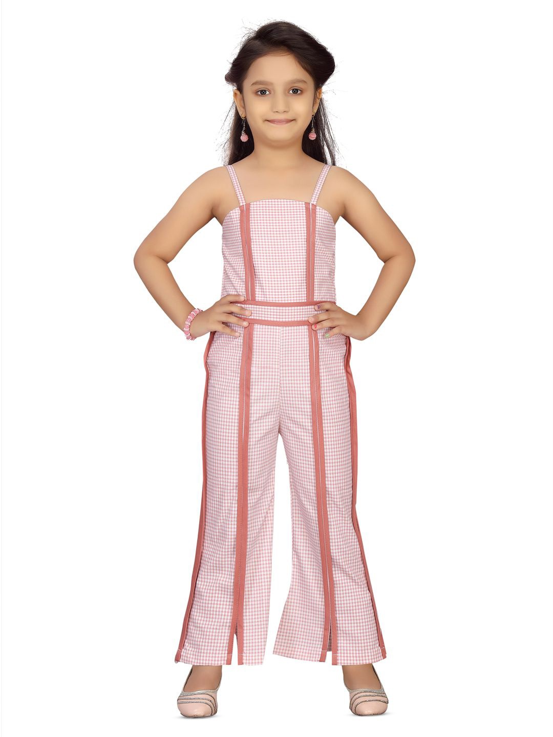 

BAESD Girls Checked shoulder strap Culotte Jumpsuit, Peach