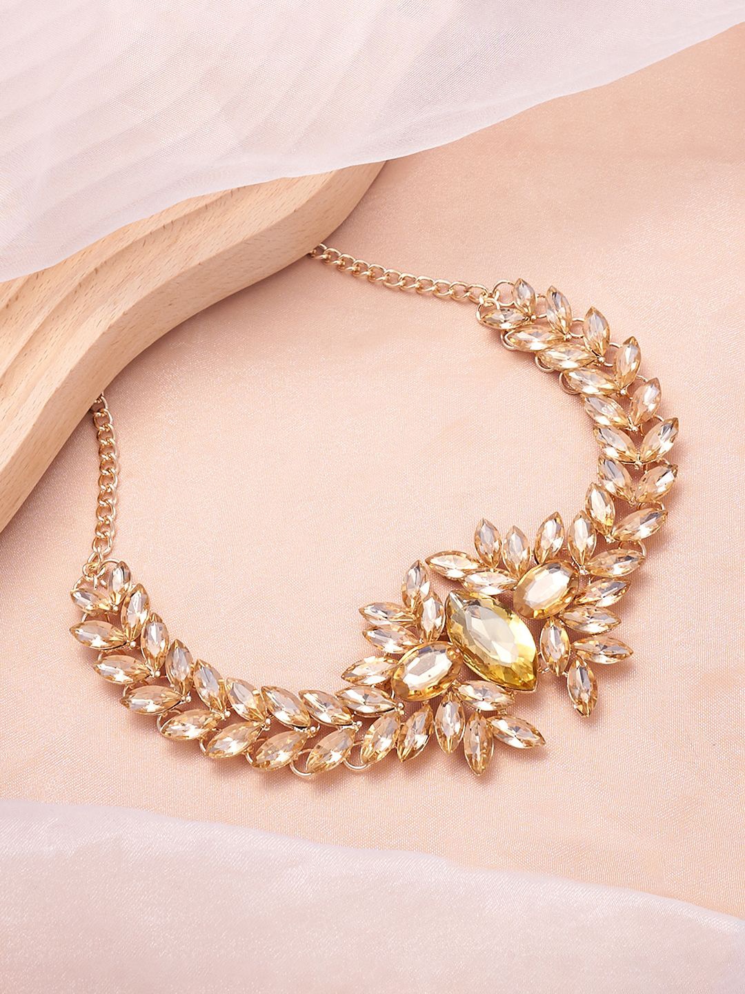 

SOHI The Marquise Gold-Plated Amber Studded Statement Necklace