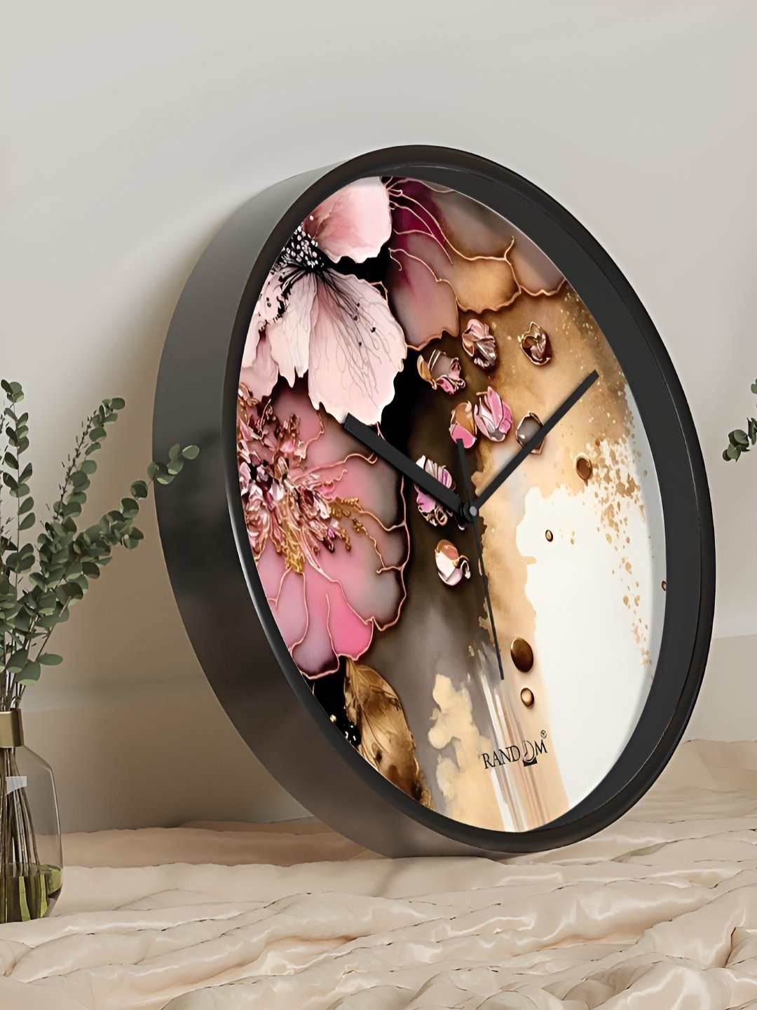 

RANDOM Printed Round Shaped Sweep Silent Movement Contemporary Wall Clock, Black