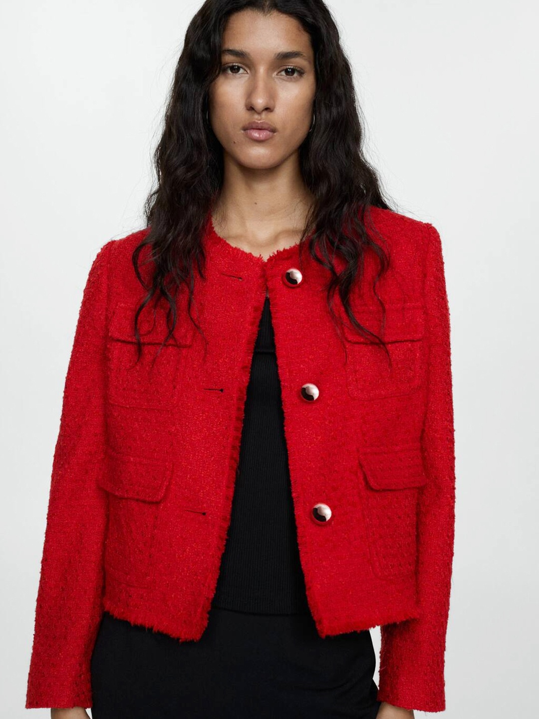 

MANGO Tweed Blazer, Red