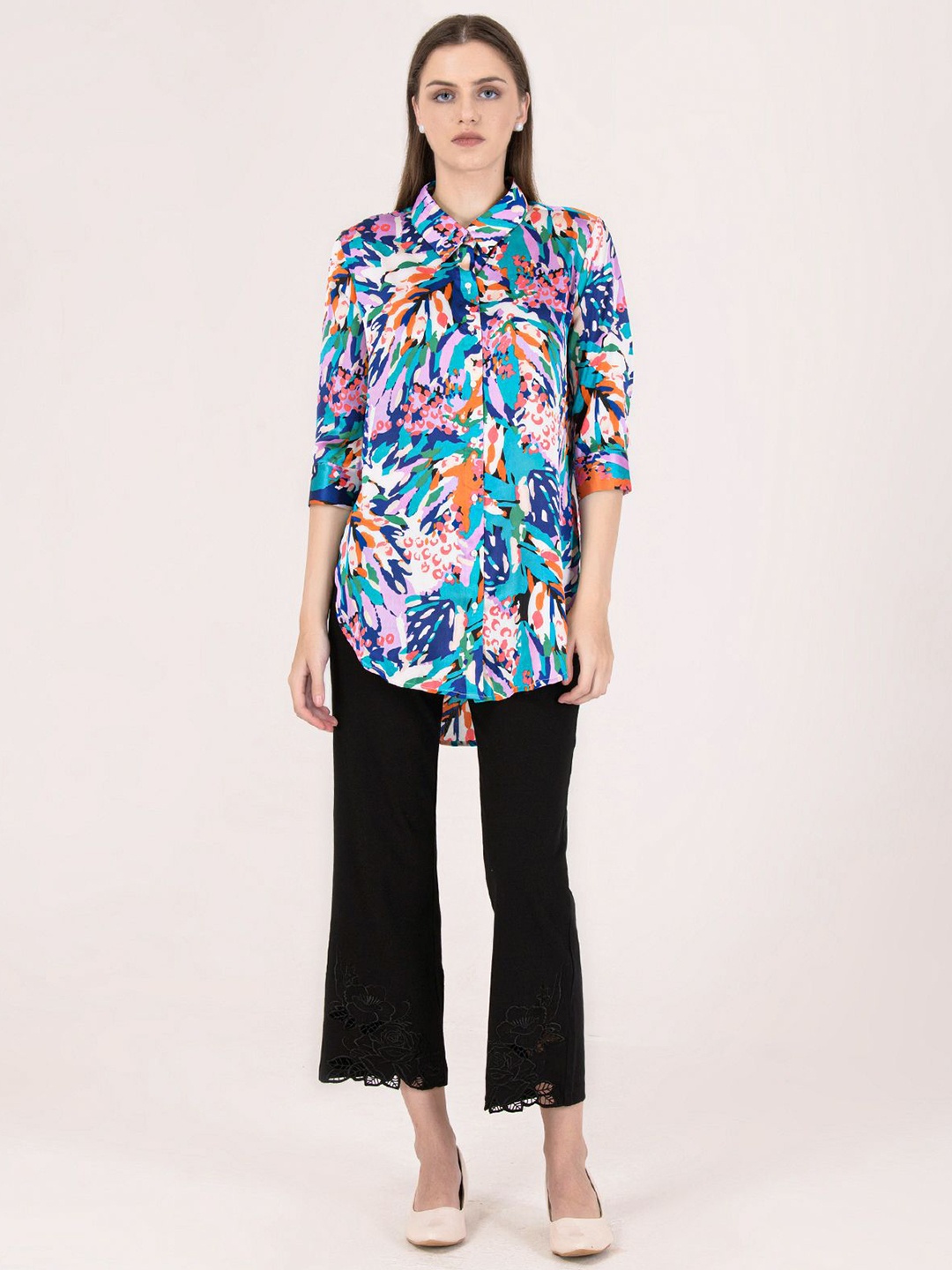 

Albion By CnM Women Floral Printed Shirt Collar Cotton Top, Multi