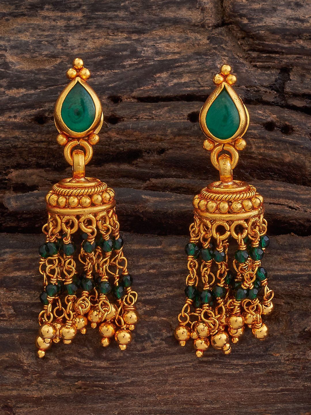 

Kushal's Fashion Jewellery 92.5 Pure Silver Gold-Plated Dome Shaped Jhumkas Earrings, Green