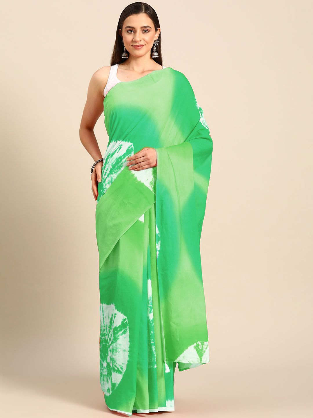 

BUTA BUTI Tie and Dye Pure Cotton Saree, Green