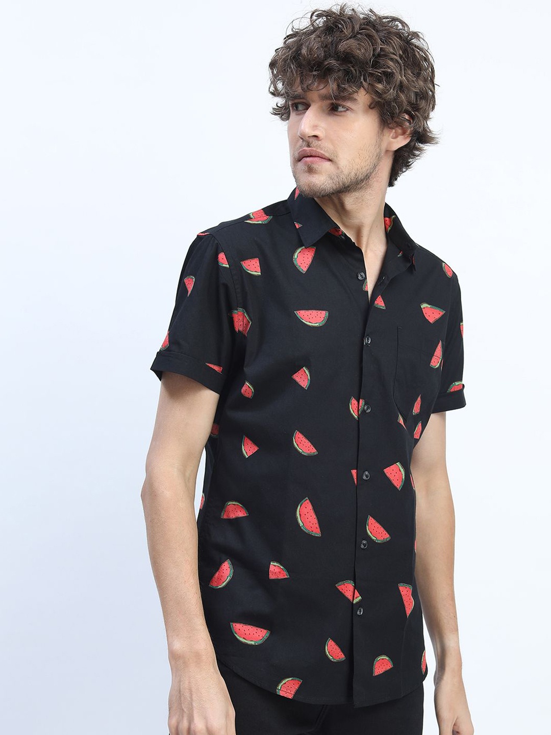 

HIGHLANDER Men Printed Slim Fit Shirt, Black