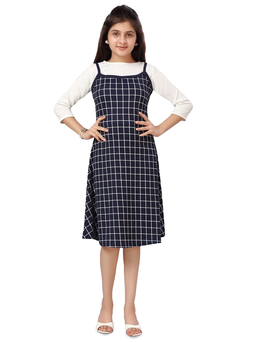 

BAESD Checked Fit & Flare Dress, Navy blue
