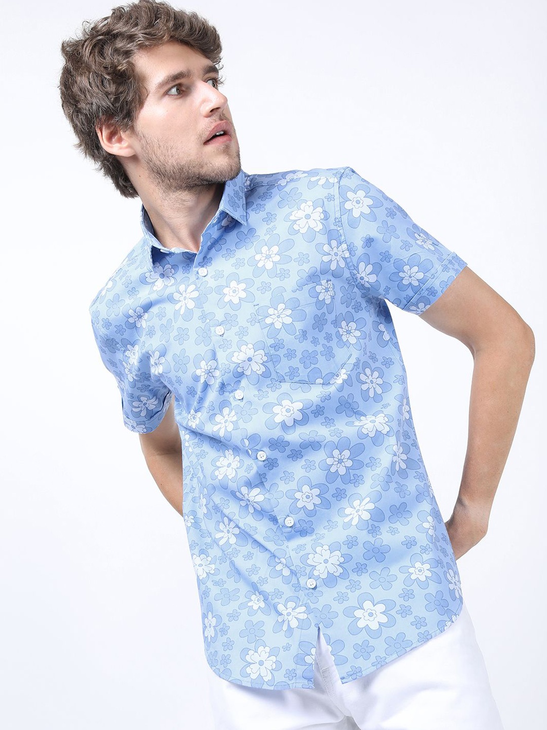 

Highlander Mens Printed Slim Fit Shirt, Blue