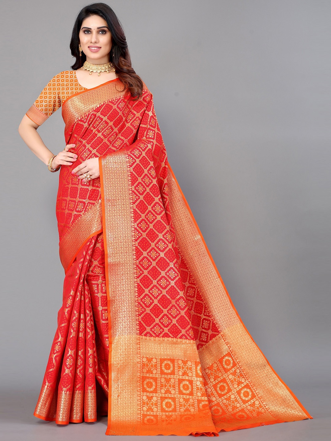 

VIRICA Woven Design Zari Banarasi Saree, Red
