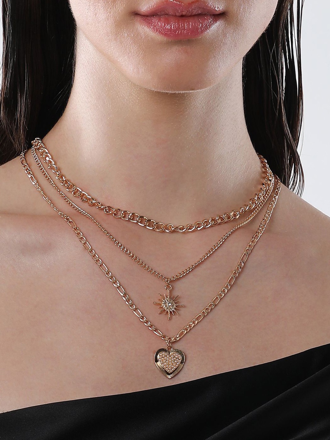 

SOHI Gold Plated Pearls Layered Necklace