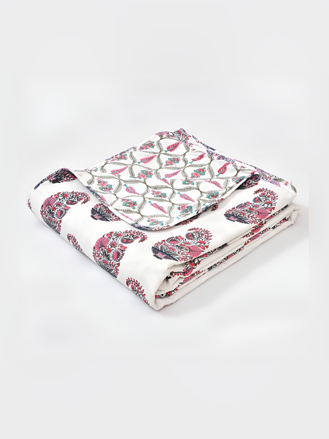 

Jinaya's White & Pink Floral Printed Cotton AC Room 300 GSM Reversible Double Bed Dohar