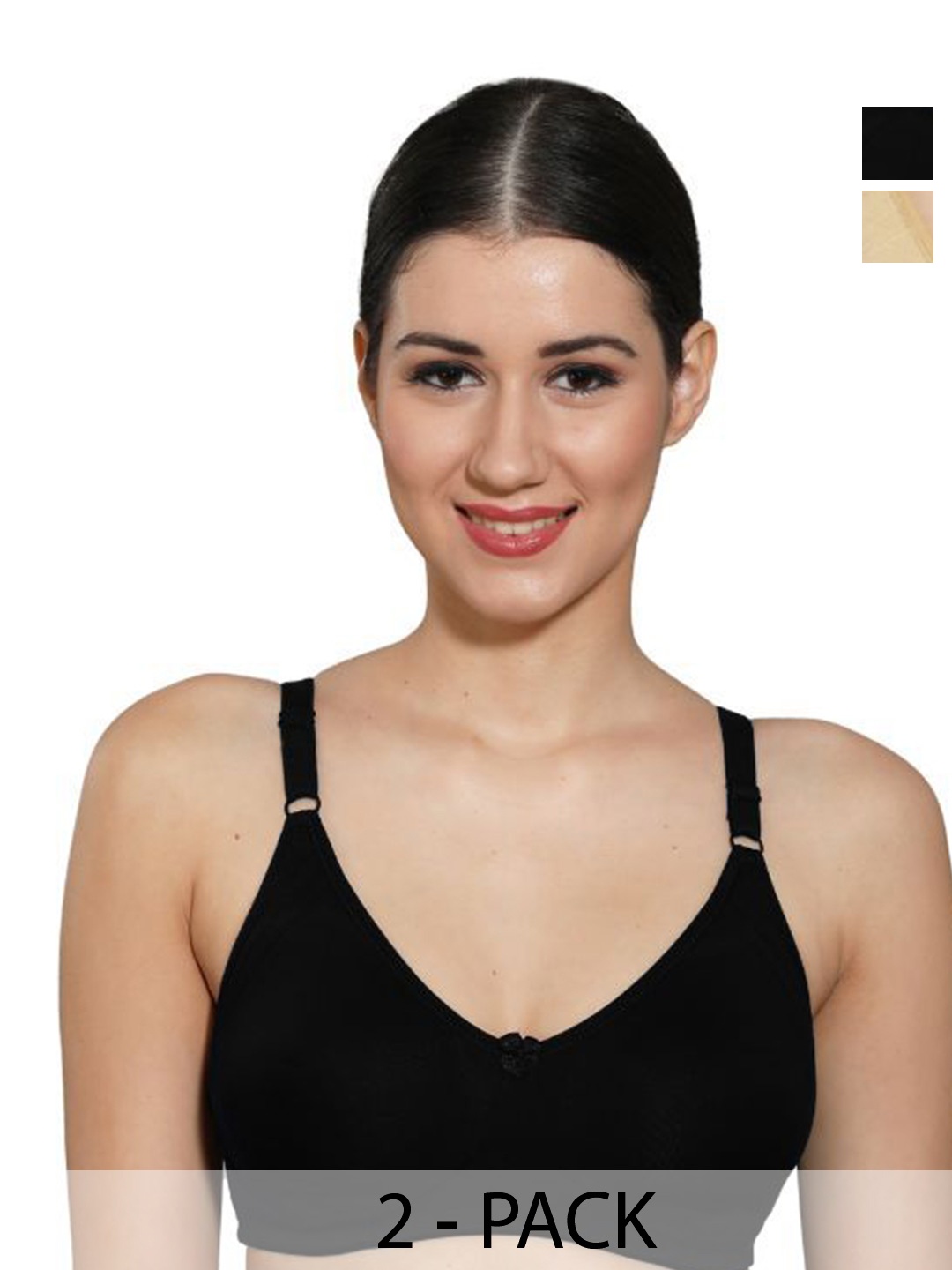 

INGRID Women Everyday Non Padded Adjustable Straps Cotton Tshirt Style Bras, Black