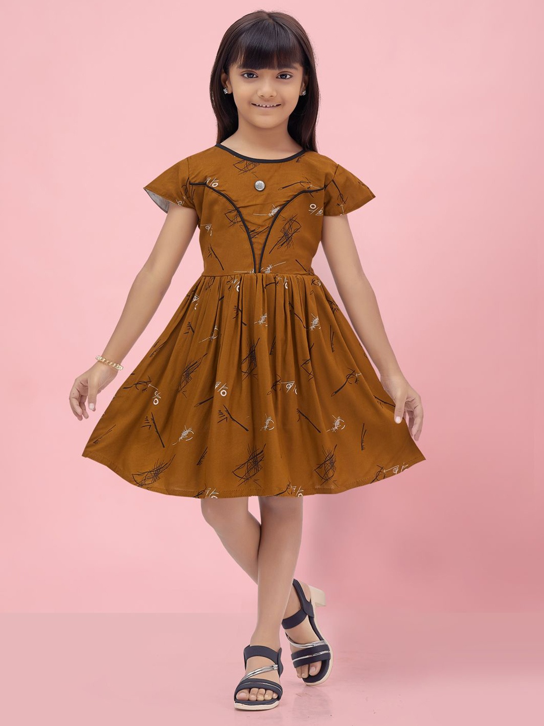 

BAESD Print Fit & Flare Dress, Rust