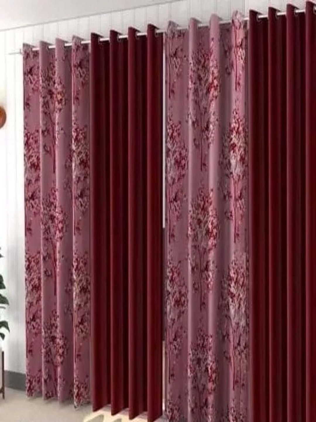 

AADI TRADERS Burgundy & Pink 4 Pieces Floral Printed Window Curtain