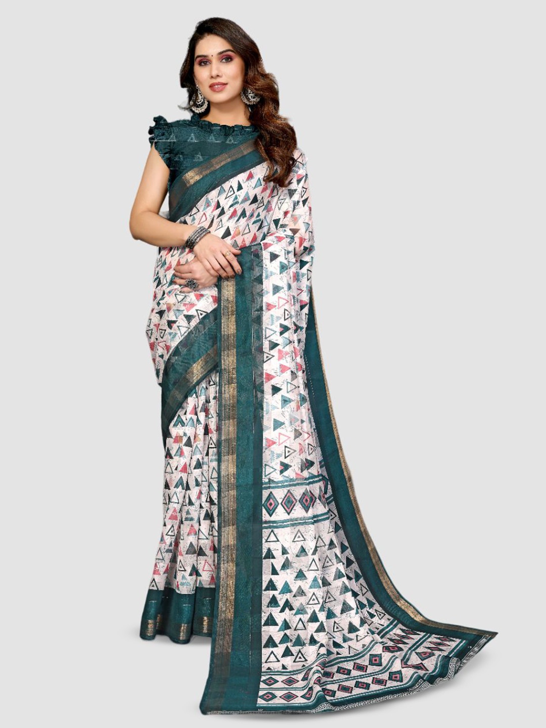 

sareyavella Printed Zari Patola Saree, Teal
