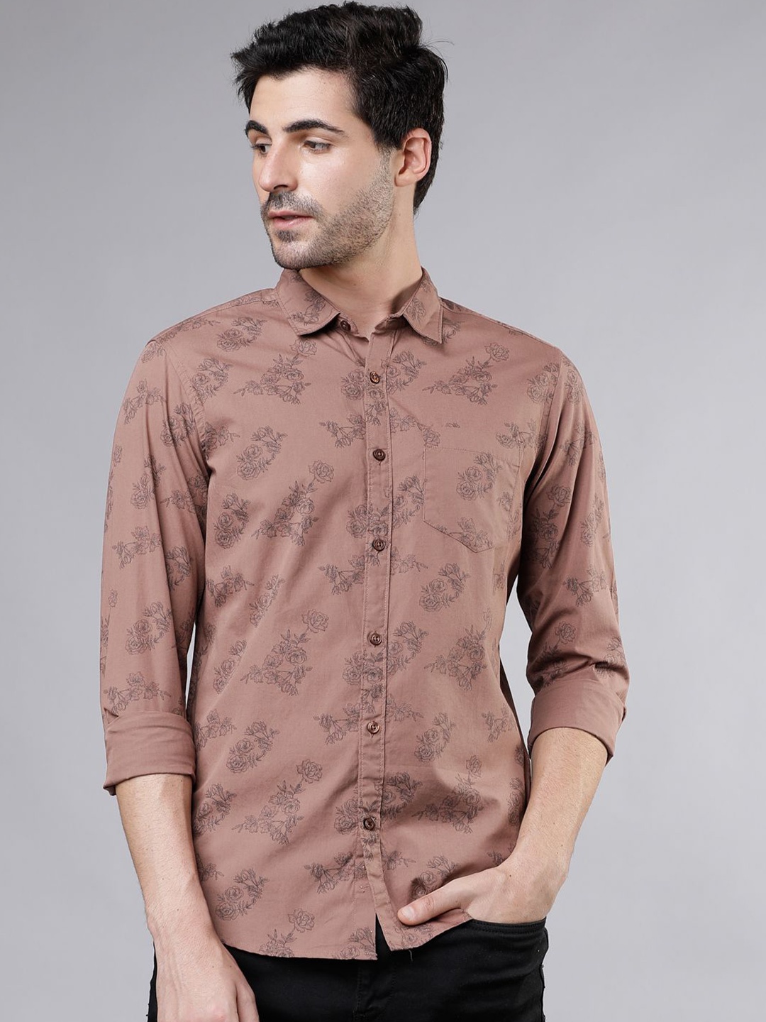 

HIGHLANDER Men Printed Slim Fit Shirt, Brown