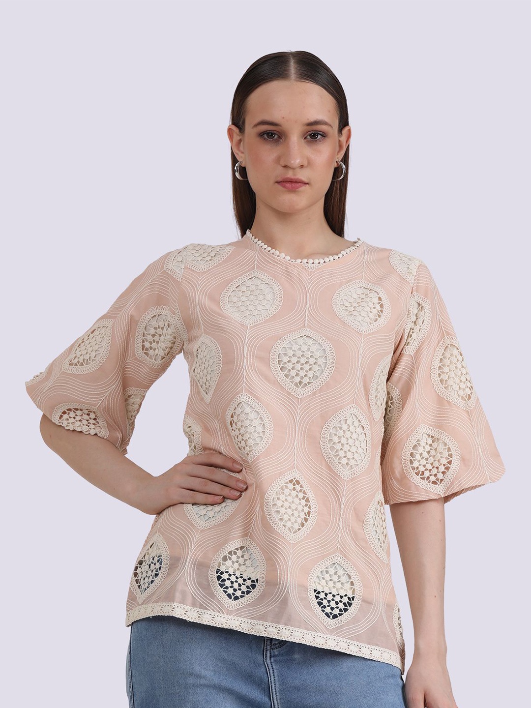 

Albion By CnM Women Ethnic Motifs Printed Round Neck Top, Beige