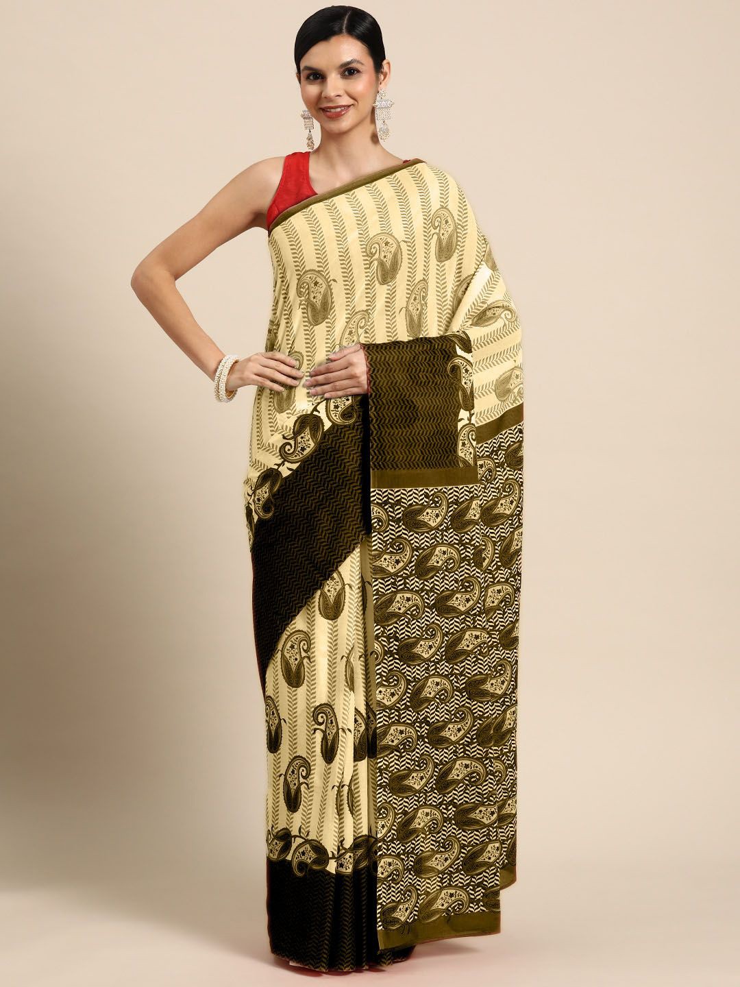 

BUTA BUTI Floral Pure Cotton Saree, Mustard