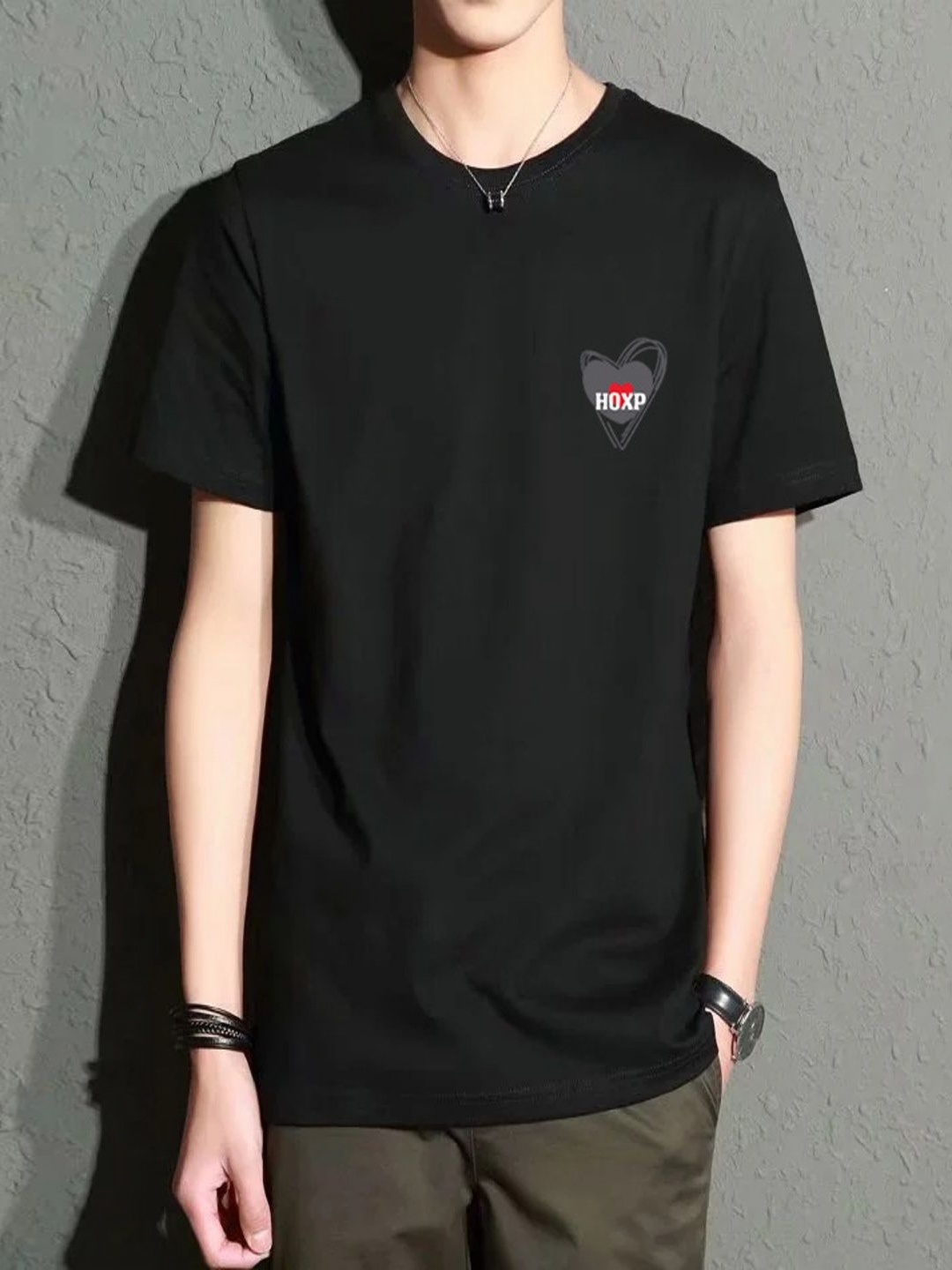 

StyleCast Men Henley Neck Applique T-shirt, Black