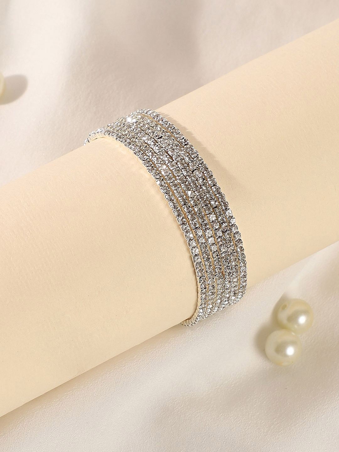 

SOHI Silver-Plated Artificial Stones Studded Wraparound Bracelet