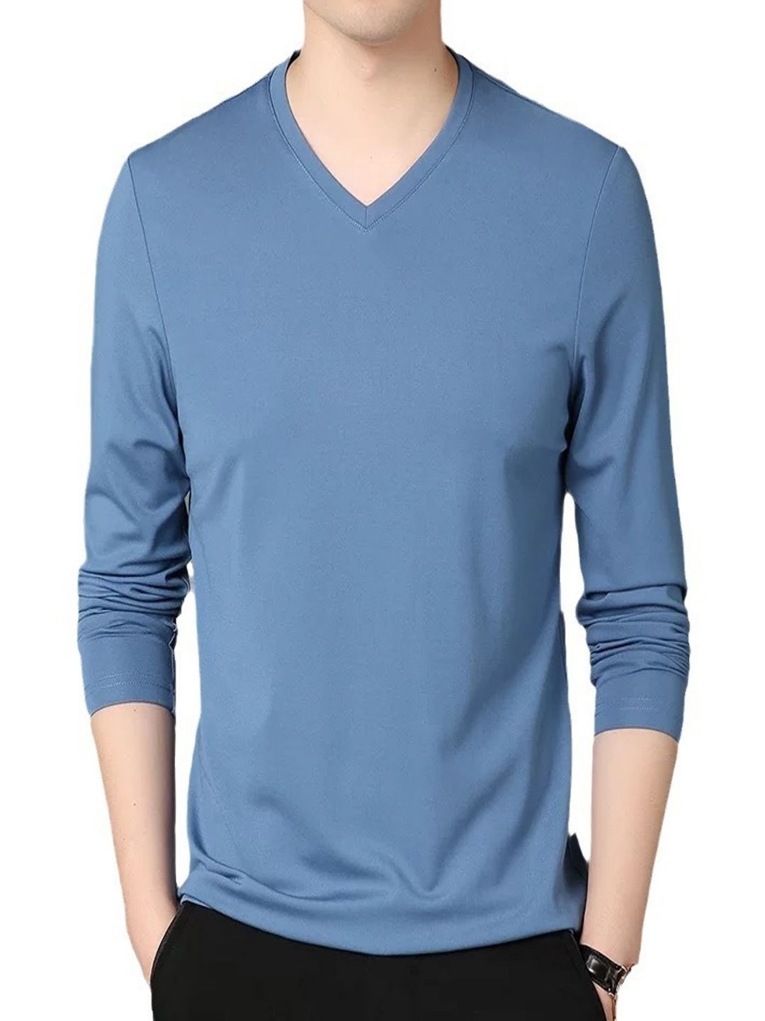 

StyleCast Men Cotton V-Neck Long Sleeves T-shirt, Blue
