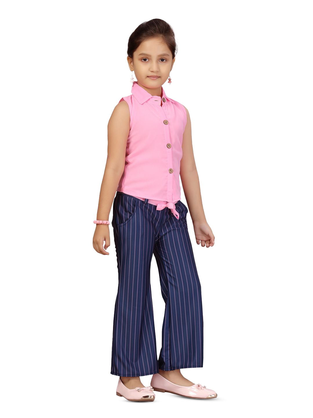 

BAESD Girls Striped Sleeveless Shirt with Trouser, Pink